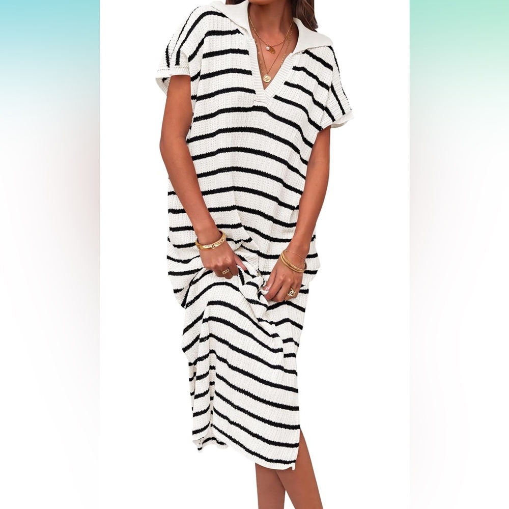 Black and White Striped Knit Dress
